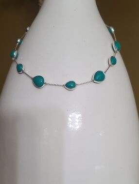 JNY Silver Necklace with Teal Stone Accents - Women's Jewelry